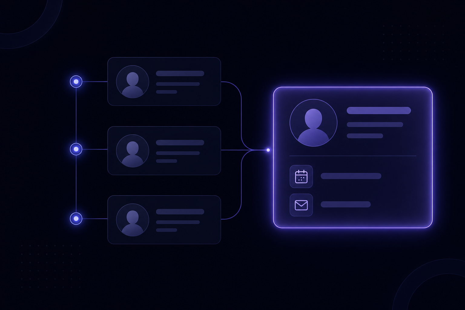 Inbeo Clients view concept: a timeline of client calls linked to a client card with scheduled follow ups